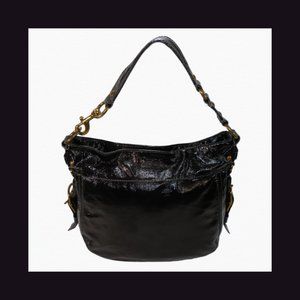 COACH ZOE HOBO Black Patent Leather Shoulder Handbag